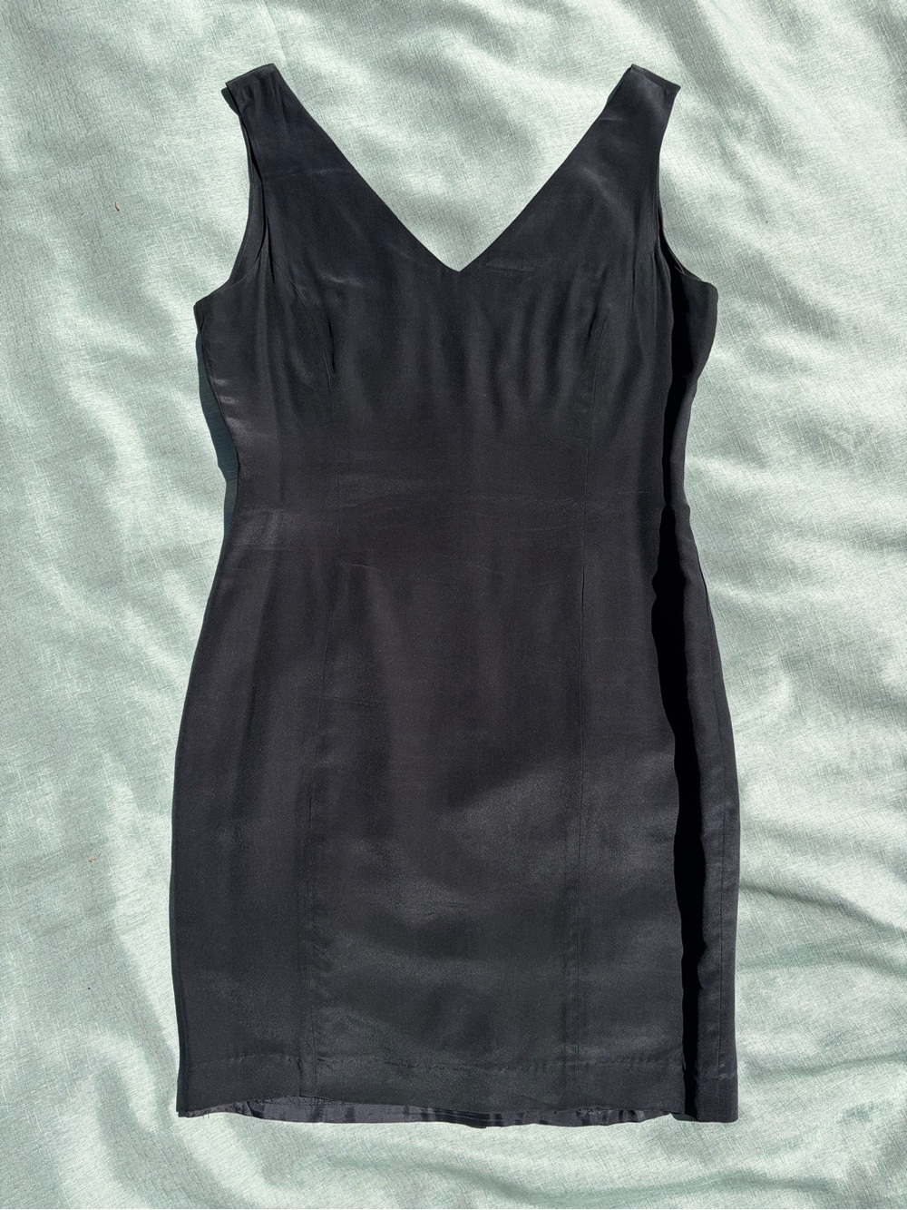Classic Black V-Neck Silk Sheath Dress